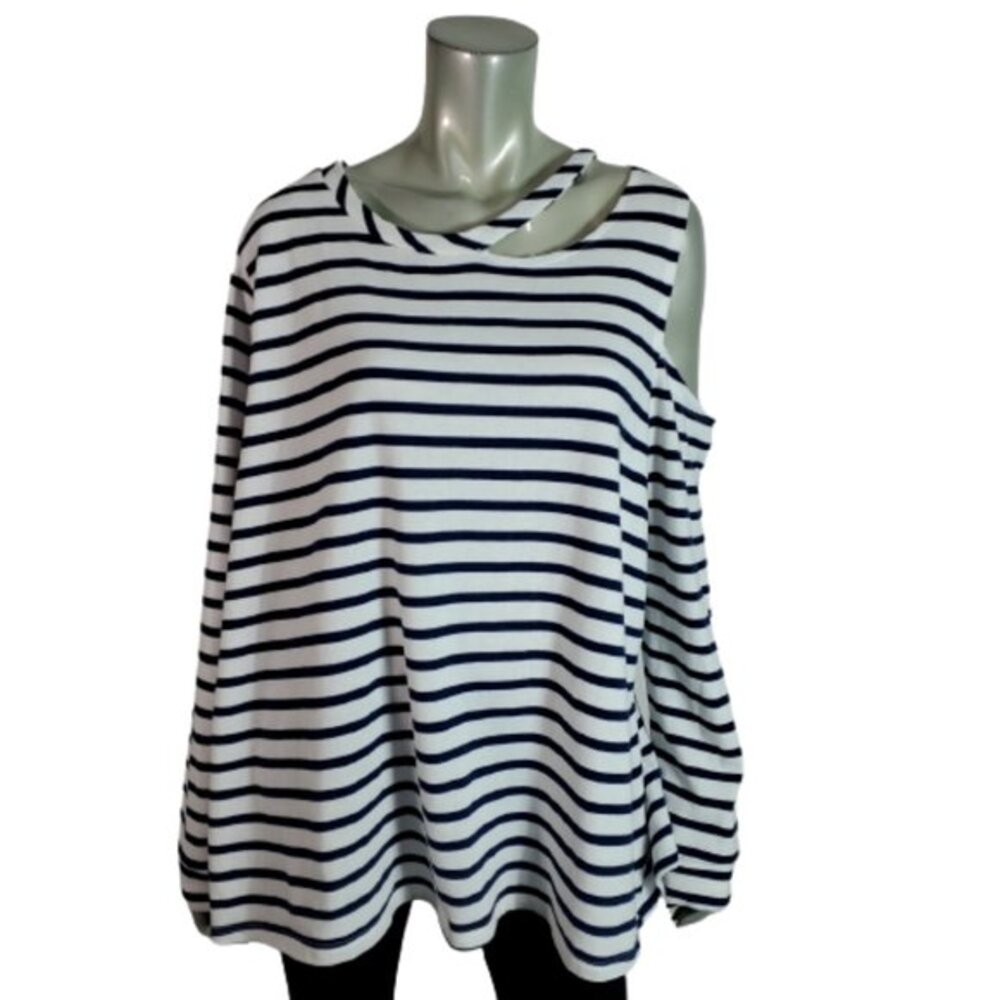 Lane Bryant Sweater Plus Size 22/24 Shoulder Cut‎ Out Lightweight Stretch Blue